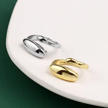 925 Sterlingas Sidabro Naujas Paprasto Dizaino, Ovalo Formos, Aukso Spalvos Žiedų Šviesą Nelaimę Atidarymo Rankų Darbo Žiedas Mados Fine Jewelry