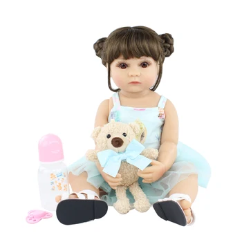 Dviejų dydžių 55 CM ir 48 CM Visas Silikono Reborn Baby Doll Žaislas Mergina Vinilo Bebe Boneca Vaikas Suknelė Iki Gimtadienio Dovana Vonios Žaislas
