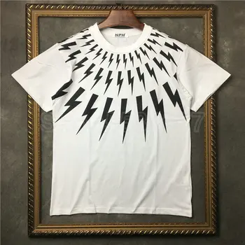 2020 metų vasaros Dizaineris Prabangos Mens drabužiai, Marškinėliai geometrijos klasikinis žaibo spausdinti marškinėliai Medvilnės T marškinėliai Tee Viršų