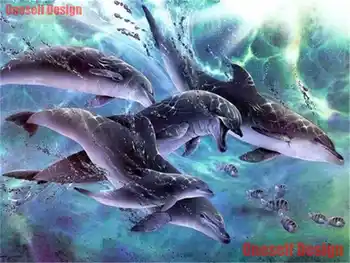 Naujas 5d zawalcowany siuvinėjimo Jūros peizažas 5d diamond tapybos jūroje delfinų 