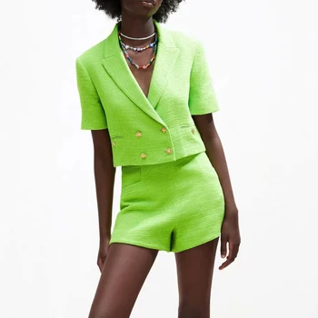 ZREDARA 2021 m. vasarą vientisos spalvos, Europos ir Amerikos stiliaus naujas moterų laukinių mygtuką tekstūros atsitiktinis šortai