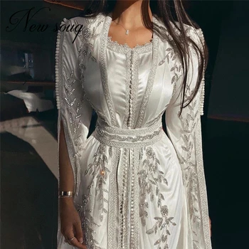 Artimųjų Rytų Baltos Puošnios Prom Dresses Vestuvėms Ilgomis Rankovėmis 2021 Inscenizacija Garsenybių Suknelės, Chalatas De Soiree Arabų Vakarinę Suknelę