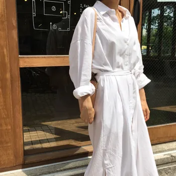 Naujausias medvilnės ilga suknelė balta apykakle ponios mados suknelės korėjos, Japonijos dizaino, geros kokybės moteris apačioje suknelės ilgomis rankovėmis