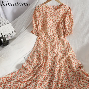 Kimutomo Elegantiškas Spausdinimo Švelnus Suknelė Moterims Saldus Gėlių Drabužių 2021 M. Vasarą Naujų Korėjos O Kaklas Trumpas Sluoksniuotos Rankovėmis Vestido