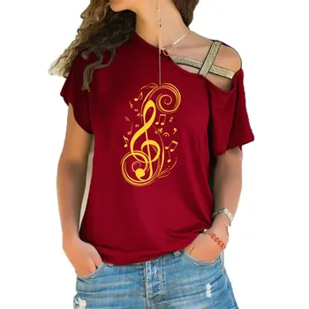 2021 Mados naujų Moterų natų grafinis Trumpas Rankovės marškinėliai Muzika moterų marškinėlius Nereguliarus Nerijos Kryžiaus Tvarstis tee viršūnės