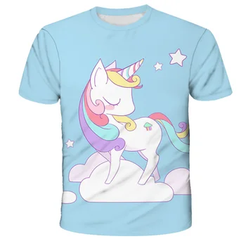 2021 merginos 3D vienaragis Spausdinti marškinėliai mielas unicorno marškinėlius Merginos NAUJAS Vasaros Tees Viršuje Drabužiai Vaikams, cartoon Drabužius paauglių