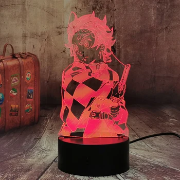 Kimetsu Nr. Yaiba Tanjiro Kamado Pav 3D LED lempos Iliuzija Naktį Šviesos Daugiaspalvis Keičiasi Stalo Dekoro Lampara Anime Akrilo