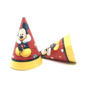 6pcs/daug Disney Raudona Mickey Mouse Animacinių filmų Vienkartiniai Popieriaus Kepurės Vaikams, Kūdikių Dušas Naudai Gimtadienio Dekoracijas Prekių Kepurės