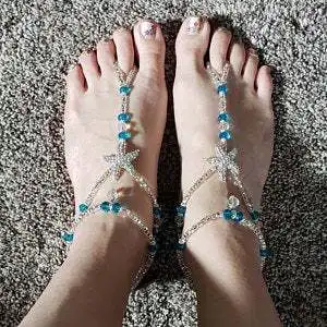 Vienas vnt Mados Dvigubo Sluoksnio Imitacija, Perlų Zawalcowany kojos Piršto Žiedas Anklets Vasaros Paplūdimio Žvaigždė Ant Kojų Anklet Moterų Pėdų Papuošalai