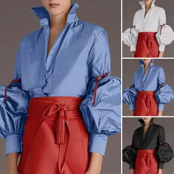 2021 VONDA Moterų Ilgas Rankovėmis Marškinėliai 2021 M. Rudenį Atvartas Mygtuką Viršūnes Atsitiktinis Elegantiškas Biuras Viršuje Ponios Bohemijos Šalies Blusas Femme