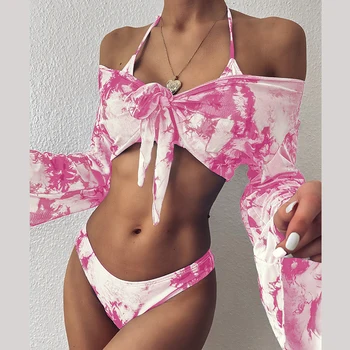Mossha spausdinti bikini komplektas 2020 m Sexy trikampis maudymosi kostiumėlį moteris trijų dalių biquini Aukštos sumažinti maudymosi kostiumėliai moterims, maudymosi kostiumas ilgomis rankovėmis