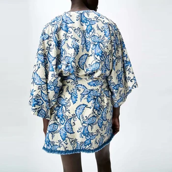 ZA Kimono Megztinis Moterų Viršūnes Ir Palaidinės Diržo 2021 M. Pavasarį, Rudenį Spausdinti Streetwear Moterų Sudegintasis Rankovėmis, Ilgas Marškinėliai, Drabužiai