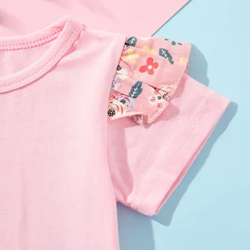 PatPat 2021 6-24M Vasaros 3Pcs Baby Girl marškinėliai Kieto Medvilnės Plazdėjimas-sleeve Tee Vaikams Viršuje Drabužiai Nauji Atvykimas