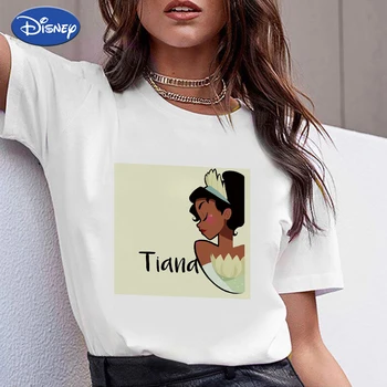 Disney Norite Išskirtinį Moterų Marškinėliai Mer, Princesė ir varlė Atspausdintas T-shirt Streetwear Modernus, Atsitiktinis, Gražus Trumpas Rankovės
