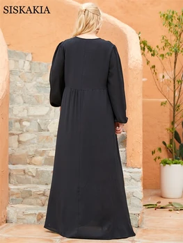 Siskakia Juoda Etninės Gėlių Siuvinėjimas Maxi Suknelė Moterims Eid 2021 Elegantiškas ilgomis Rankovėmis arabų Omanas Musulmonų Drabužiai Sha Dievas
